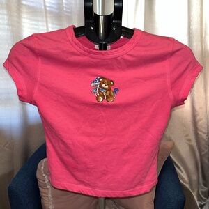 Rue21 Pink Teddy Bear Baseball Cropped Top
